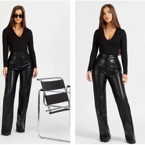 Women's Black Faux Leather Wide Leg Pants